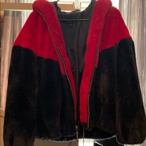 tommy hilfiger fur black and red jacket